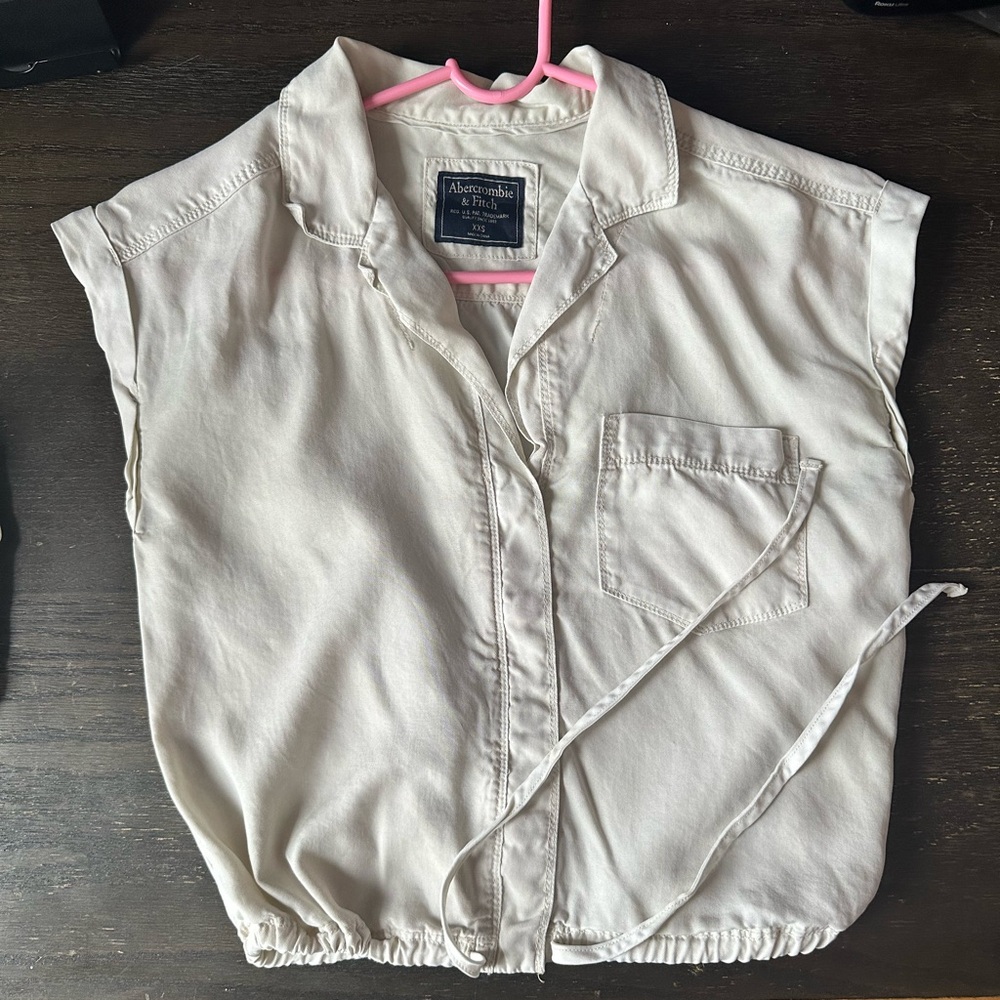 Abercrombie & Fitch Cream Drawstring Formal Top